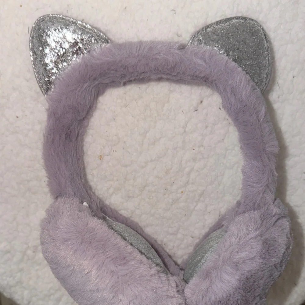 Silver and Purple Cat‎ Ear Earmuffs Girls Winter Warm NWOT